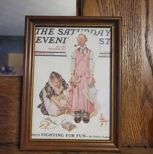 Vintage Framed Norman Rockwell Saturday Evening Post "Fighting for Fun" Print